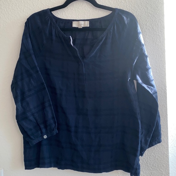 Ann Taylor Loft Petite Med Navy Blue Blouse - Picture 1 of 7